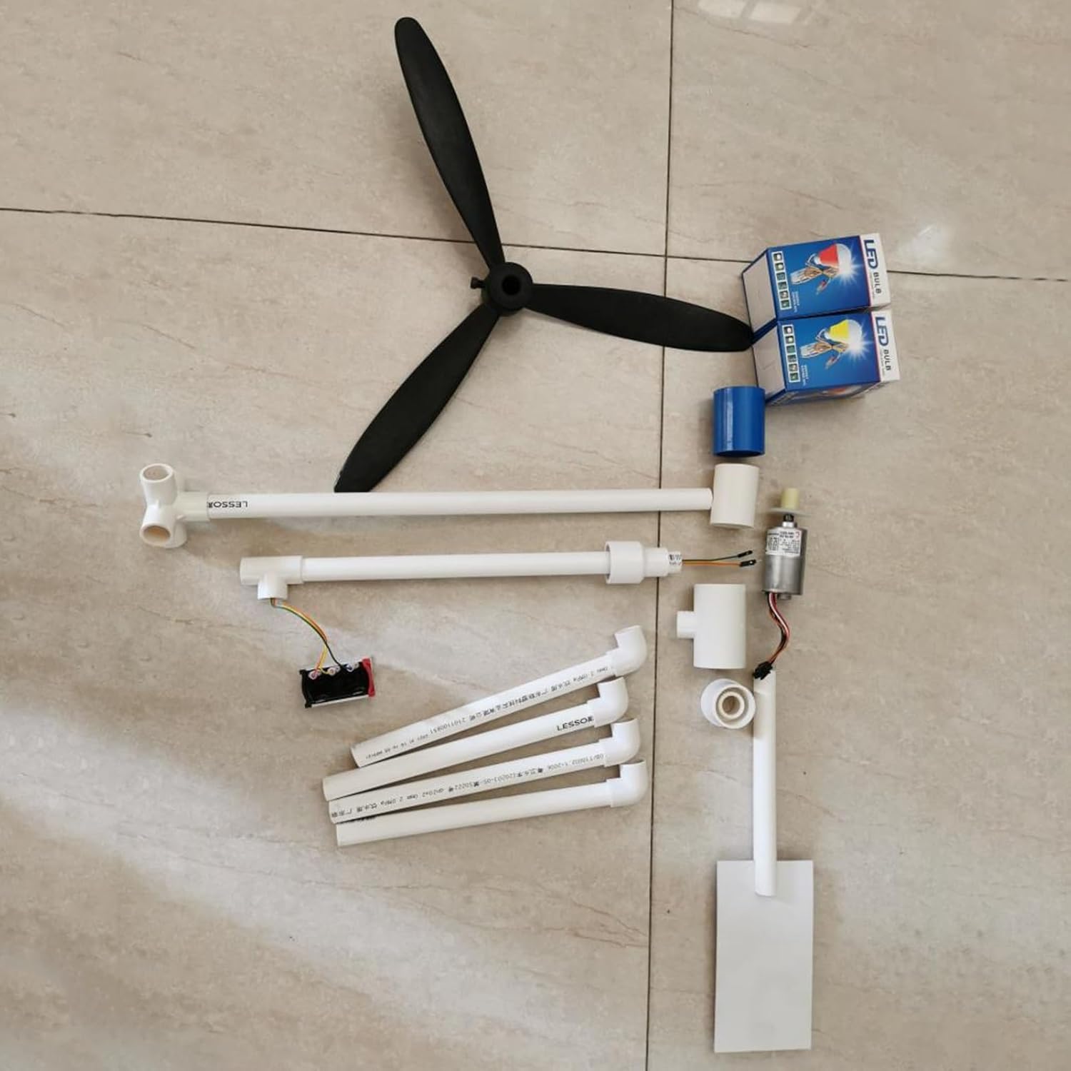 3 Blade Output 2~20V Small Wind Turbine Parts Assembly DIY Homemade Assembly Kit Generator Model with Lights (Color : C)