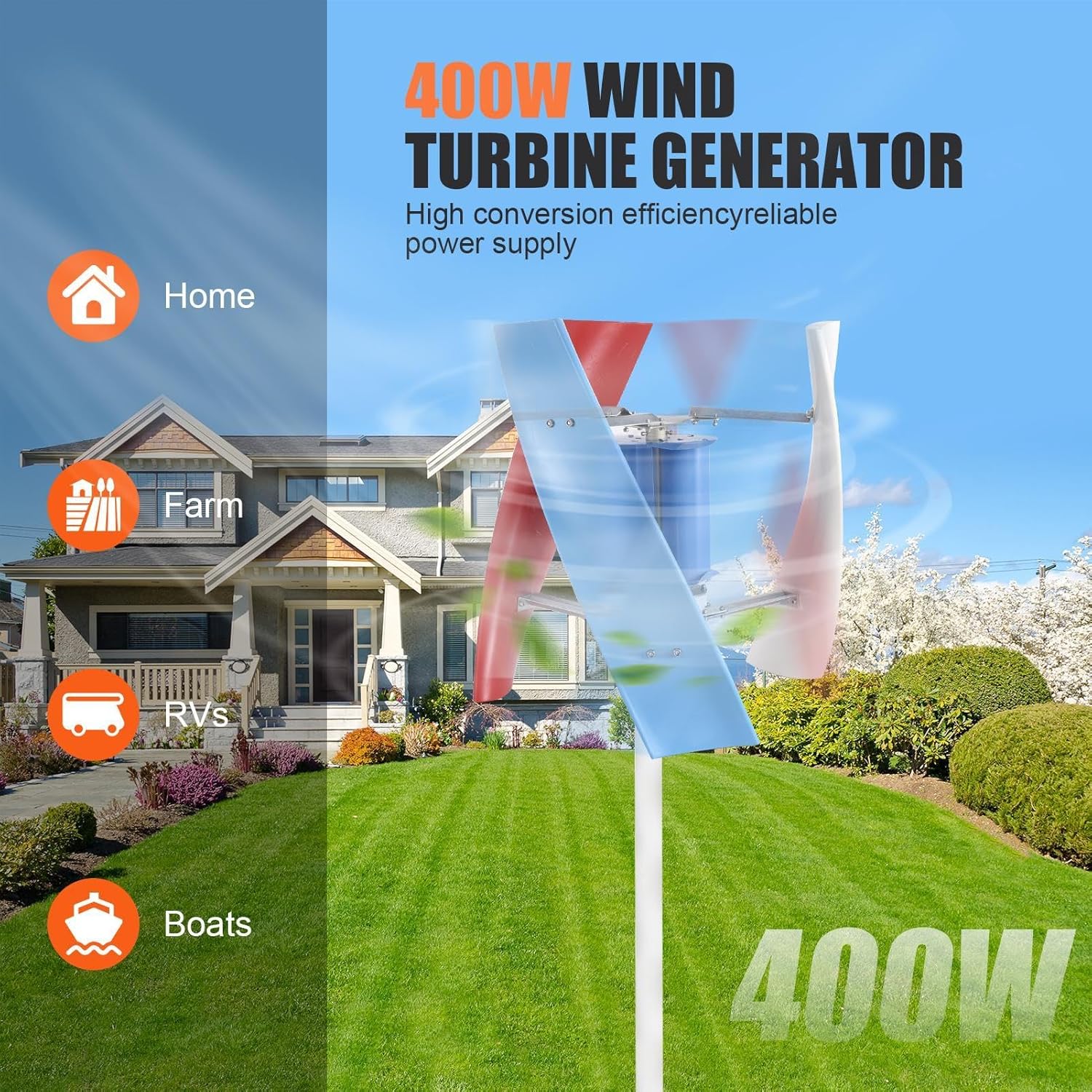 Wind Turbine Kit, 3 Leaves 24V Wind Powered Generator, AC Permanent Magnet Generator Kit for Home, RVs, Boats, Terraces, Cabins
