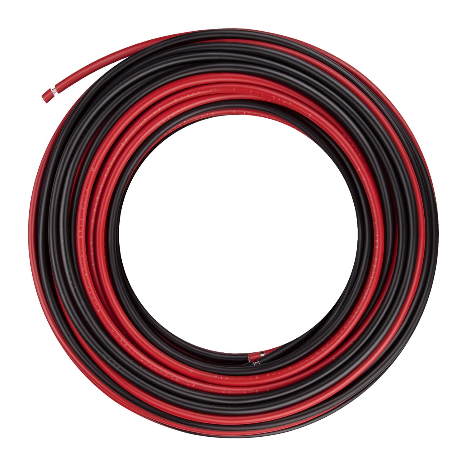 10AWG (6mm²) Tinned Copper PV Extension Cable - Solar Panel Connection Wire for Outdoor RV Marine Automotive Boat (50FT Black + Red Pair)