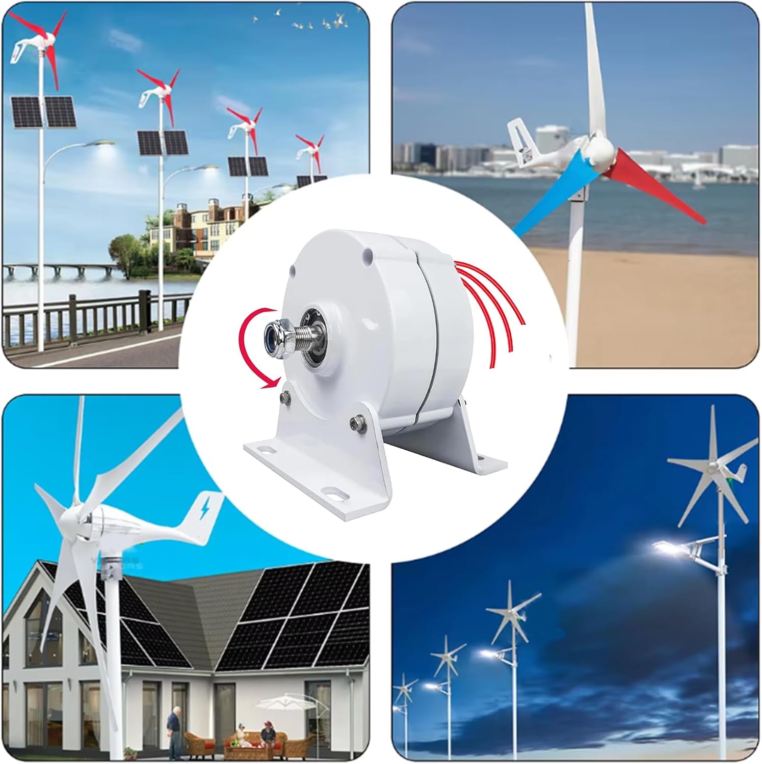 5000W-8000W 12V 24V 48V 220V 3 Phase Gearless Permanent Magnet AC Alternators with Base Suitable for Hydro Wind Turbines(White)