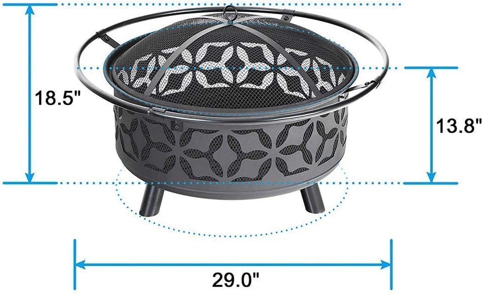 Garden Fire Pit Grill Bowl Grill Barbecue Rack Fire Pit with Grill Shelf, Outdoor Metal Brazier Star Moon Shape Garden Patio Heater Camping Bowl with Grill, Mesh Lid, Grate, Star Moon