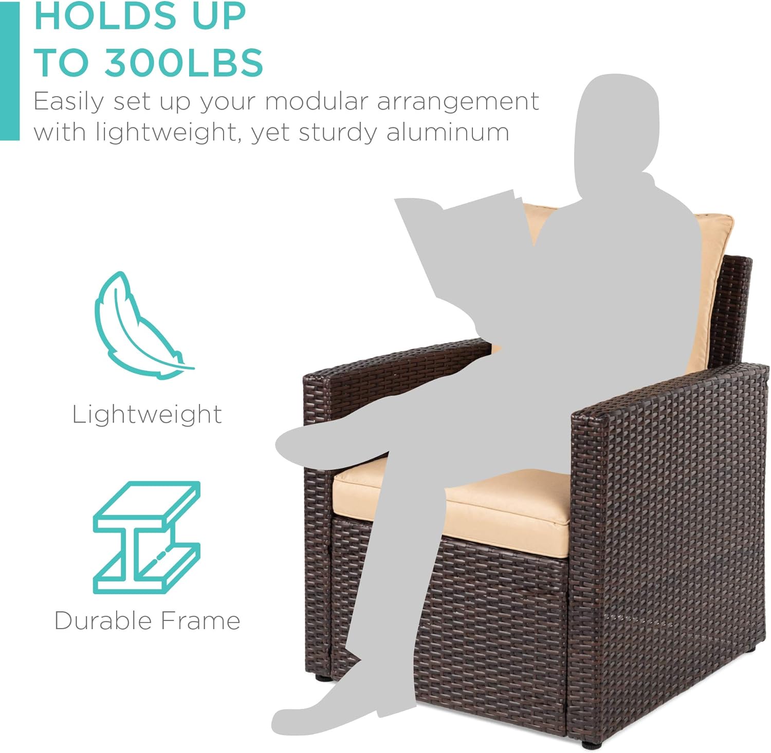 Best Choice Products 7-Seater Conversational Wicker Sofa Dining Table, Outdoor Patio Furniture Set w/Modular 6 Pieces, Cushions, Protective Cover Included - Brown/Beige