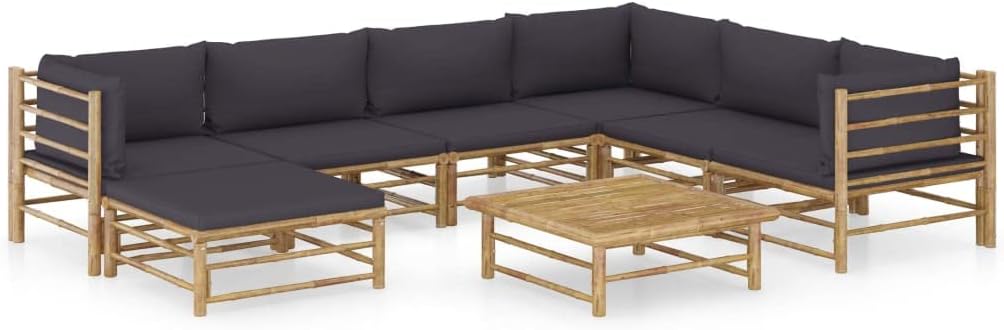 8 Piece Patio Lounge Set with Dark Gray Cushions Bamboo,Relaxing Bamboo Patio Lounge Set for Cozy Outdoor Comfort Patio Furniture, Outdoor Furniture Sets