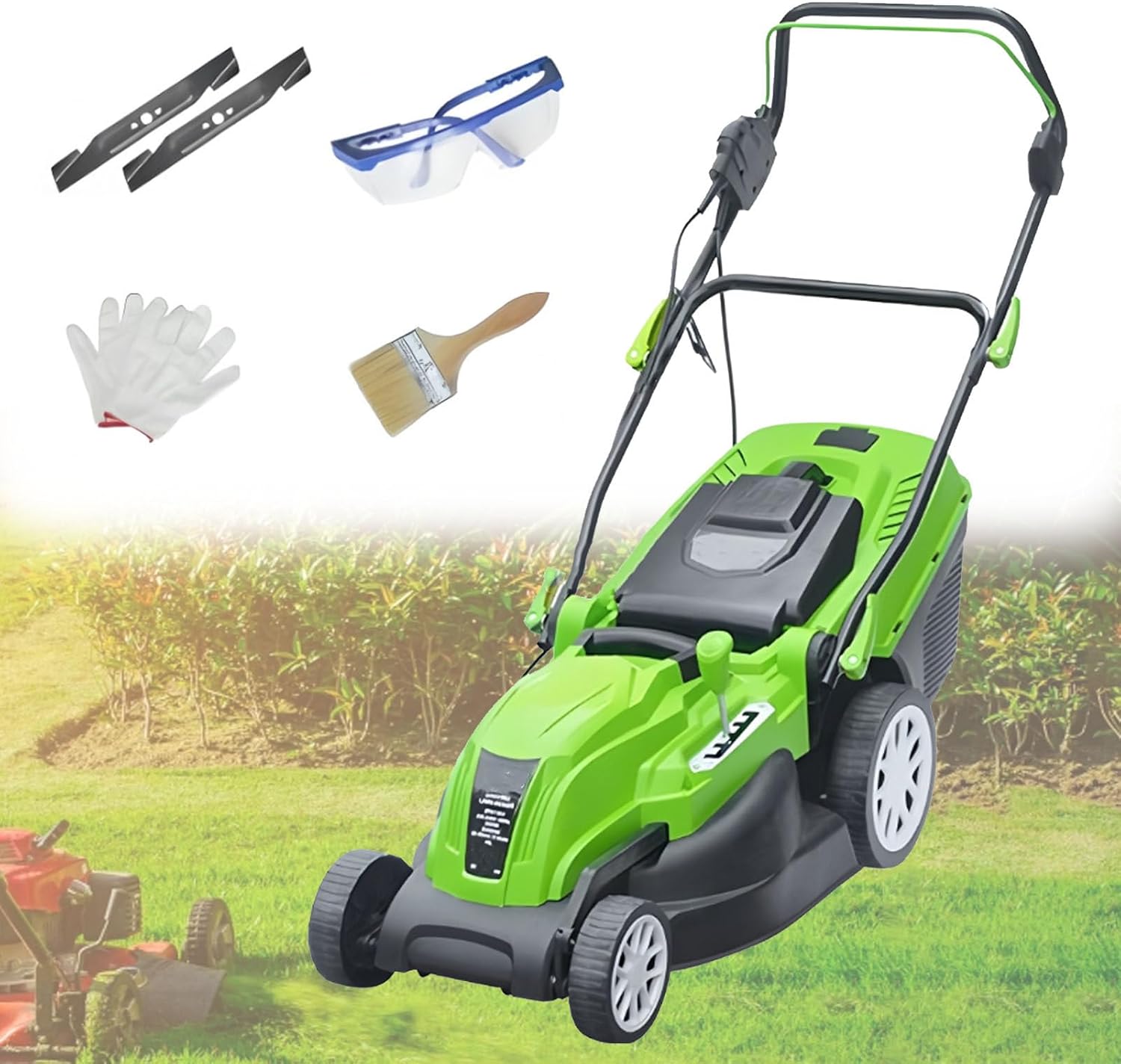 Push Lawn Mower, Corded Electric Dethatcher, with 45L Collection Bag, 5-Position Depth Adjustment, for Grass Garden Yard 2700W/42CM-Cord45M