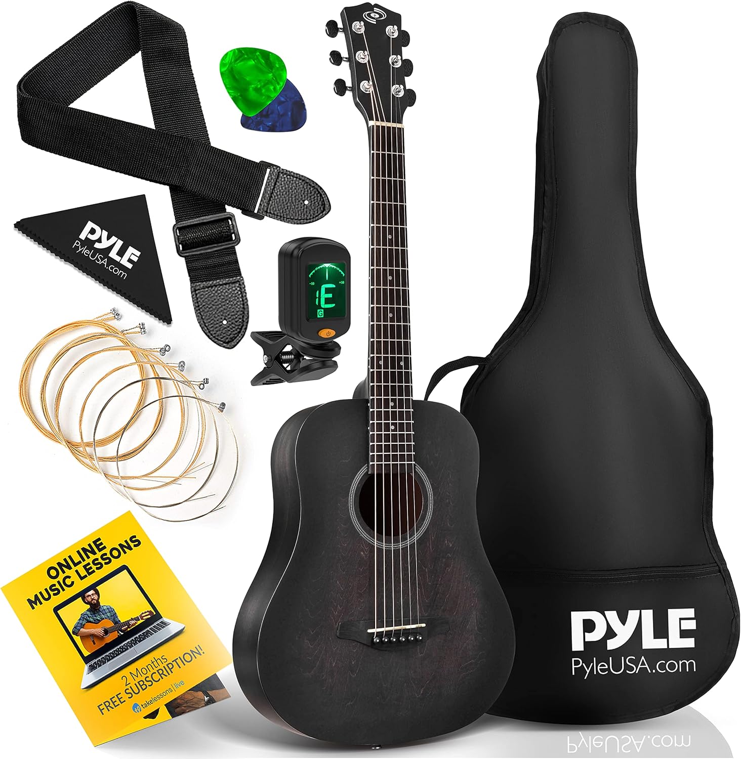 Pyle Acoustic Guitar Kit, 1/2 Junior Size All Wood Steel String Instrument for Beginner Kids, Adults, 34