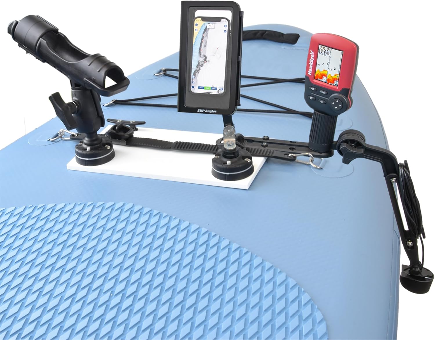 SUP Angler Lite Universal Paddle Board Mount with Paddle Board Fishing Rod Holders, Phone Holders, Cup Holders; Paddle Board Accessories