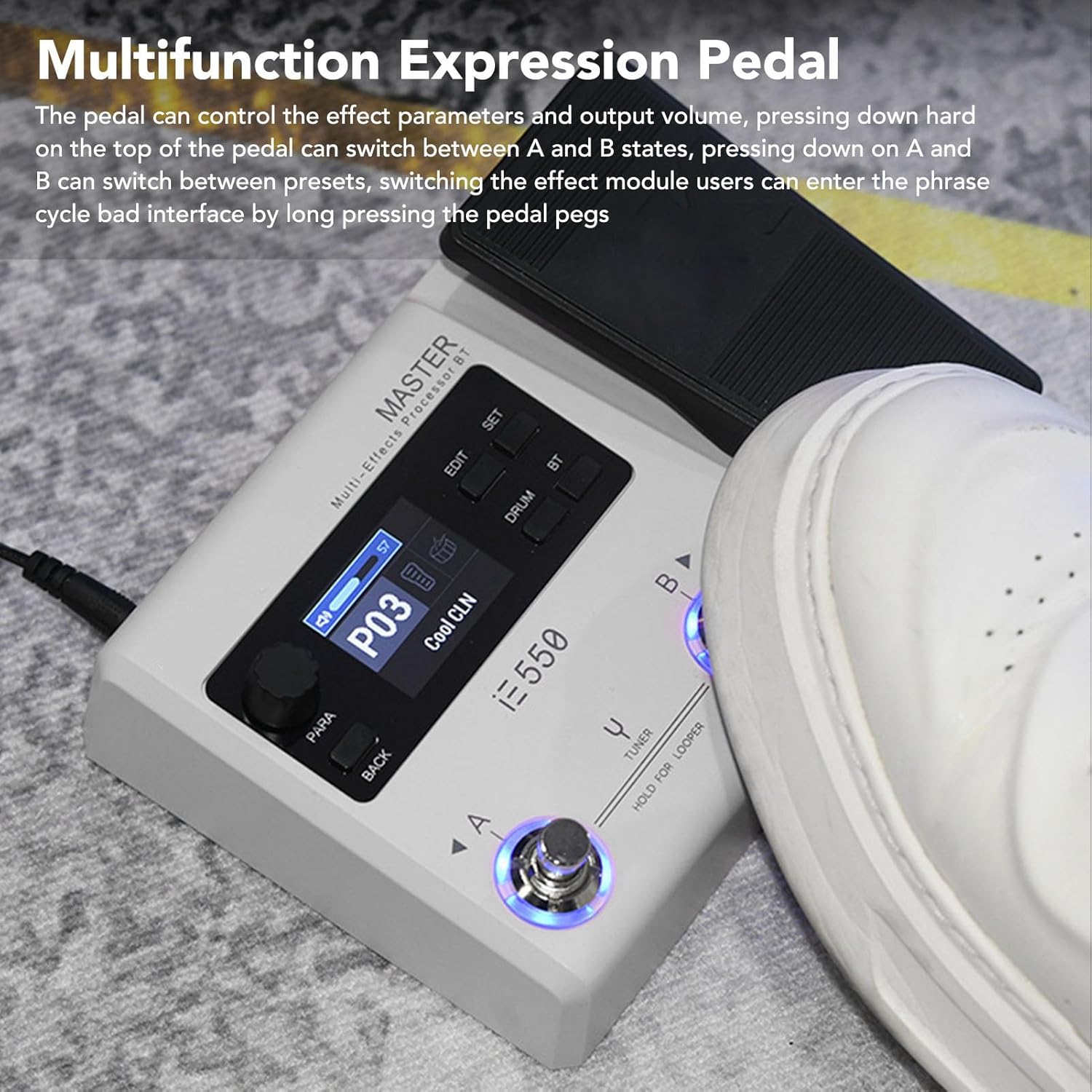 Electric Guitar Effects Processor Pedal with 8 Modules and 100 Drum Rhythms App Power for Digital Sound Interface (US Plug)