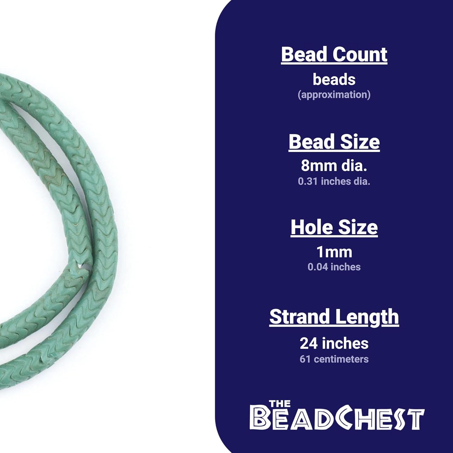 The Bead Chest Vintage Czech Snake Beads - Full Strand of Interlocking Glass Vertebrae Beads (Sea Green, Large)