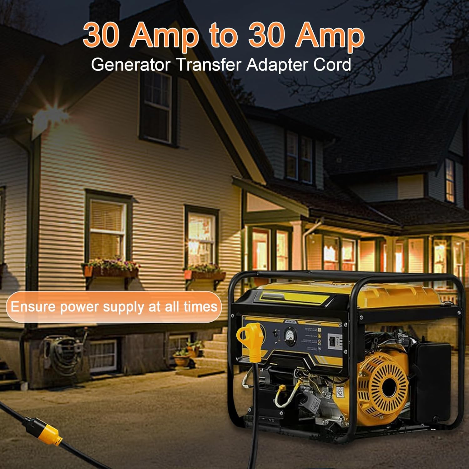 50ft Generator Transfer Switch Adapter Cord NEMA TT-30P to L14-30R, 3 Prong 30 Amp RV Generator TT-30 Male Plug to 4 Prong 30 Amp Inlet Box L14-30 Female Connector, STW 10AWG/3C, ETL Listed