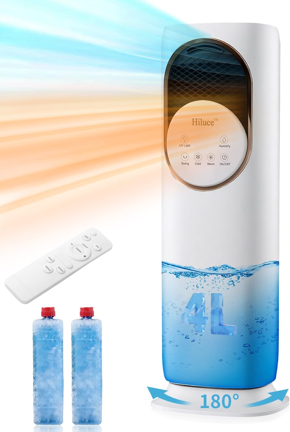 Hiluce Tower Fan and Heater Combo,Room Heater with Remote,26ft/s Quiet Bladeless Fans,180°Oscillating,2 Heating & 3 Cooling Speed, 4L Water Tank, 9H Timer, for Office, Large Room, Bedroom 32