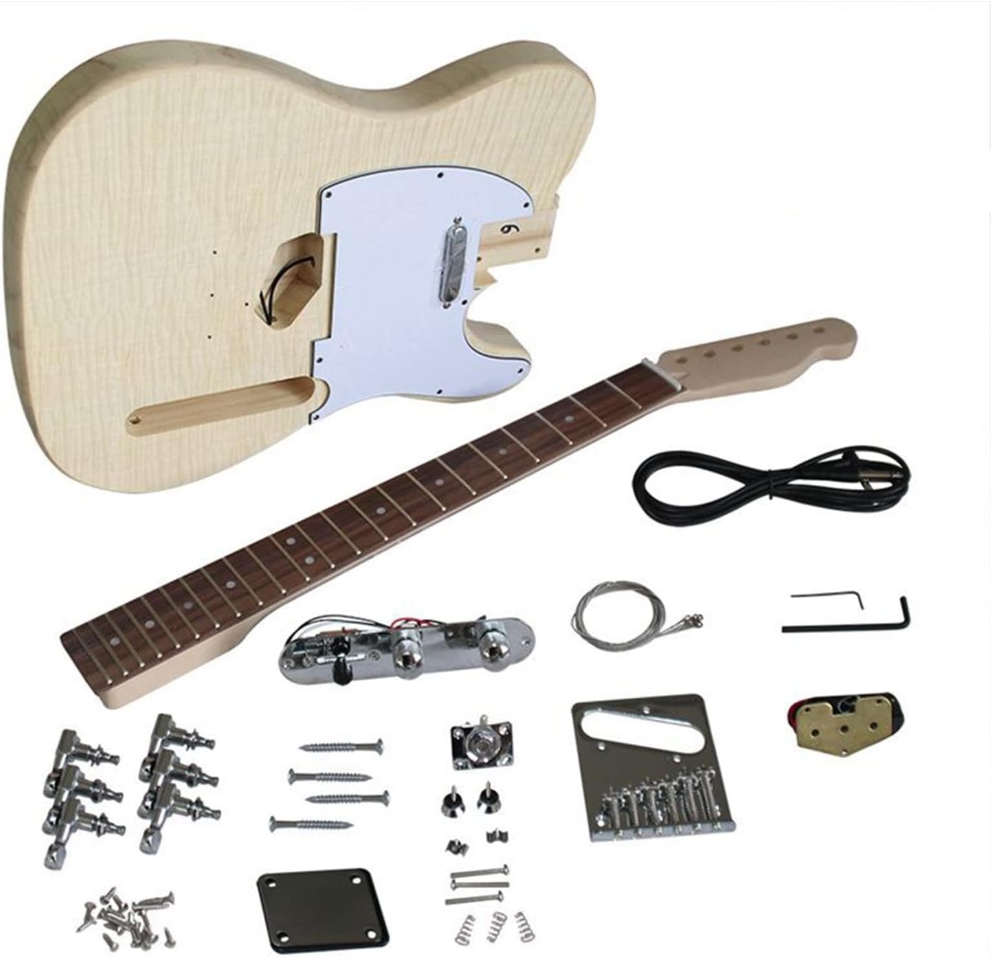 Unfinished Guitar Kit Maple Tiger Grain Maple Electric Guitar Basswood Body and Rosewood Fingerboard DIY Combination Handmade ​Guitar Body