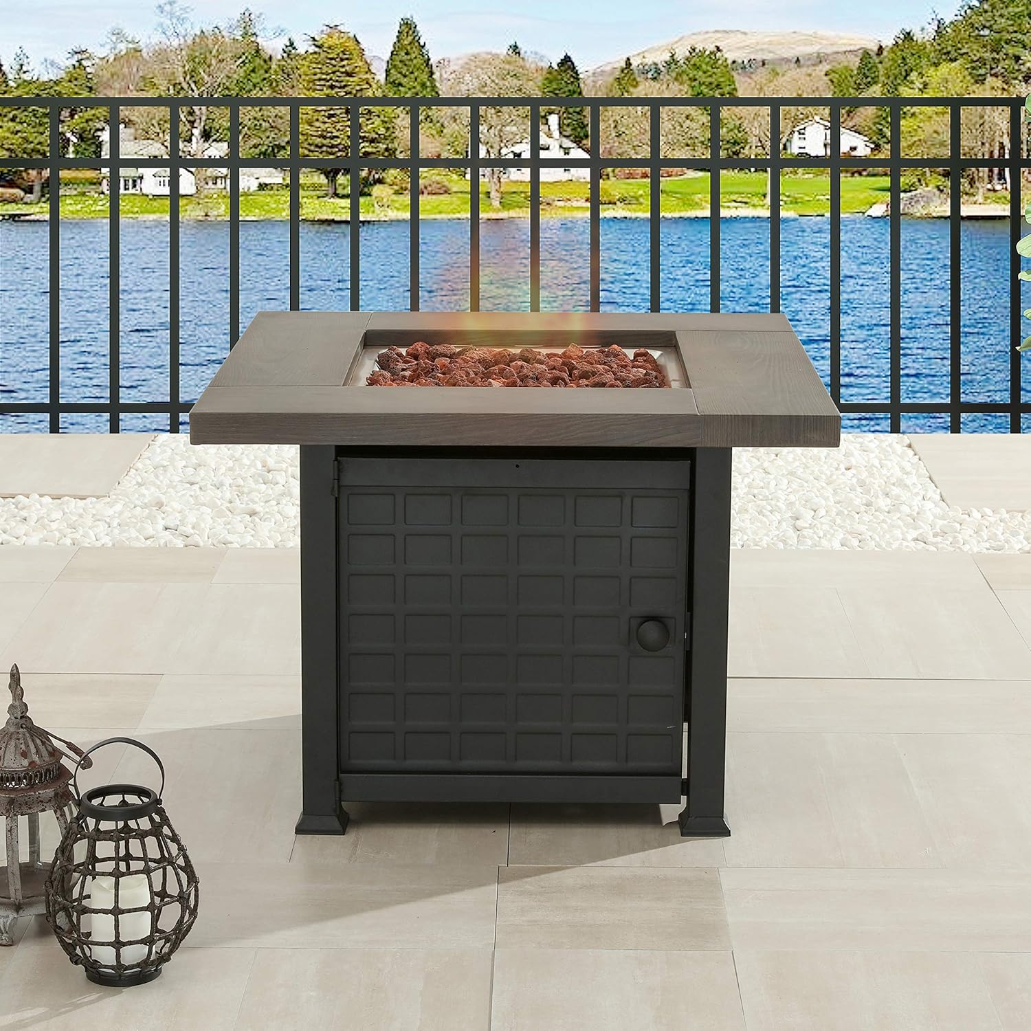 LOKATSE HOME Patio Outdoor Square Fire Table Pit CSA Certification Approval 50,000 BTU Auto-Ignition Outdoor Propane Gas Fire Pit Table with Steel Cover
