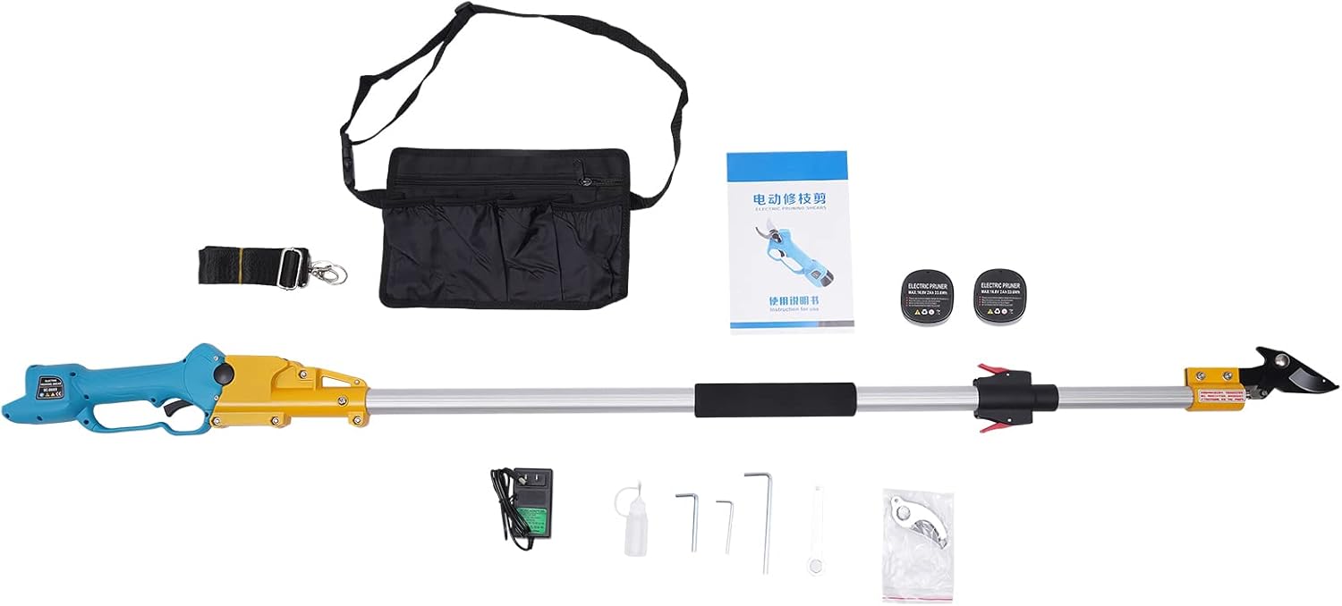 Cordless Electric Pruning Shears + Extension Pole Tree Branch Cutting Machine, 28mm Cordless Electric Branch Scissors Pruning Shear Pruner Tree Branch Cutter for Parks, Greenhouses