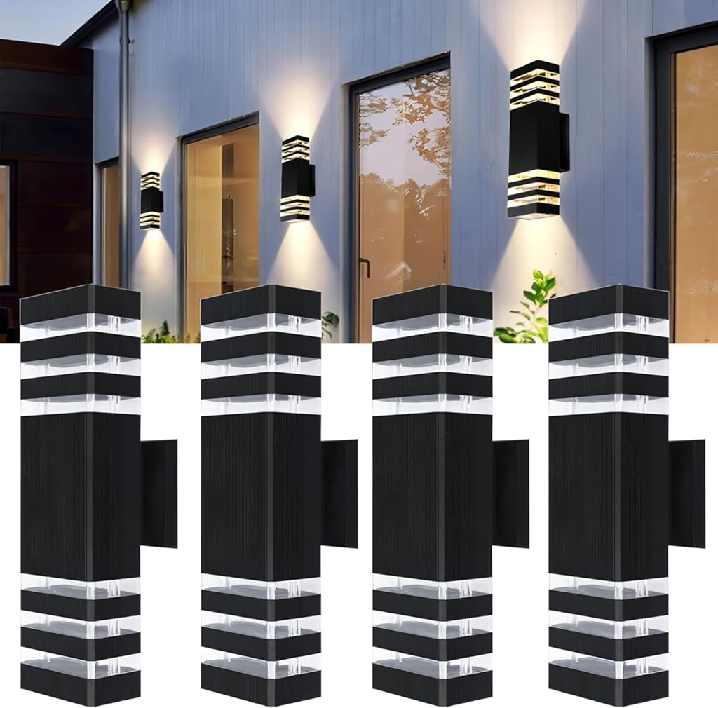 4Pack 15inch LED Up and Down Wall Lights,18W Outdoor Wall Light Aluminum Body 4000K Day White Waterproof IP65 Outside Wall Lights 1800LM Outdoor Wall Mount Lights