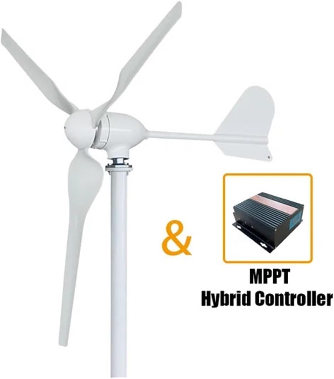 3000W Wind Turbine Generator Kit, Horizontal Turbine 12V/24V/48V Low Noise with 3 Blades Controller Low Starting Speed for Home(MPPT Hybrid Control,24V_3000W)