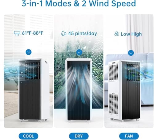 8,000 BTU Portable Air Conditioners Cool Up to 250-350 Sq. Ft, 3 Modes Portable AC Cooling Unit Dehumidifier Fan Function with Remote/24Hrs Timer/Installation Kits for Home/Office/Dorm