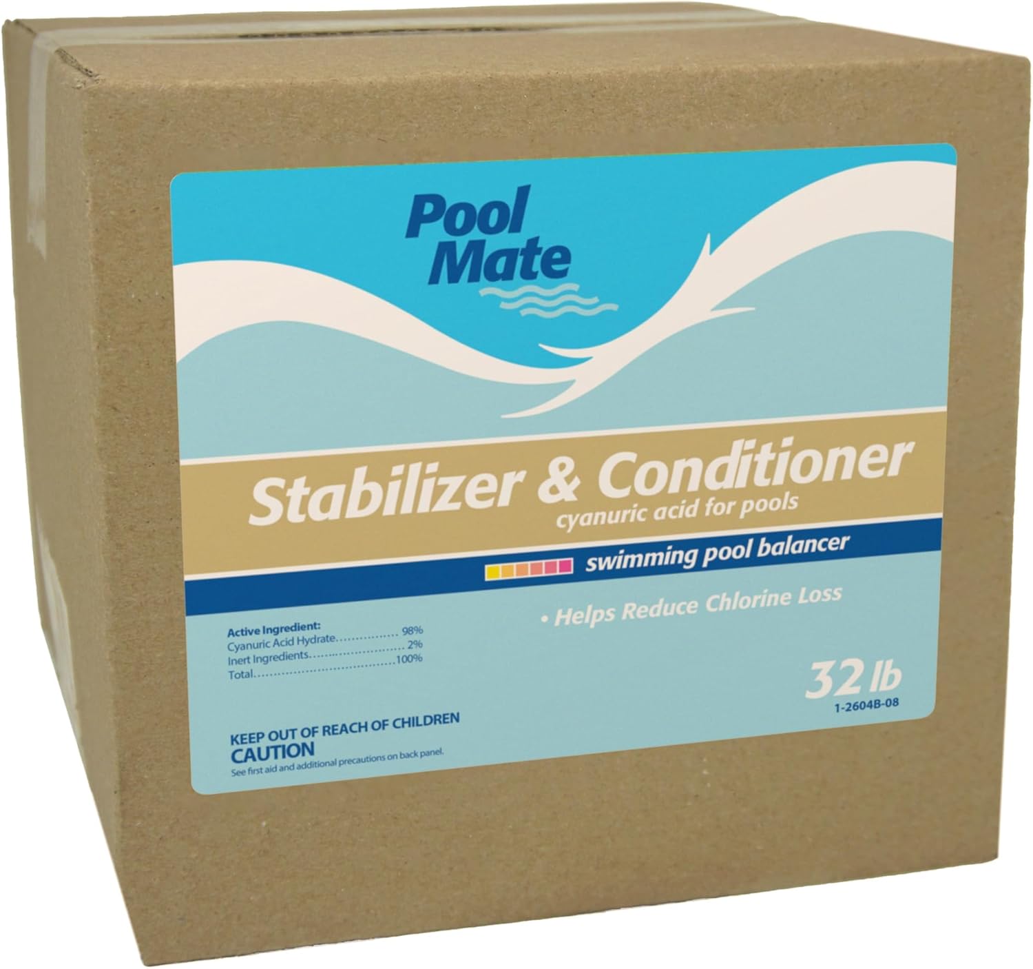 Pool Mate 32-Pounds Premium Pool Stabilizer and Conditioner, Concentrated Cyanuric Acid for Pools, Helps Chlorine Last Longer