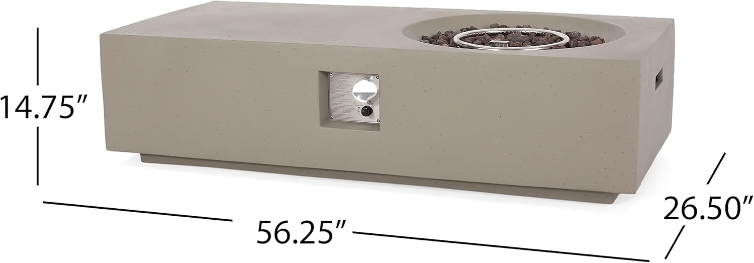 Light Grey Rectangle 14.75 Inches Fire Pit – 50,000 Btu Outdoor Propane Fire Table with Lava Rocks, Patio, Deck, Backyard Gatherings (1 Doors)
