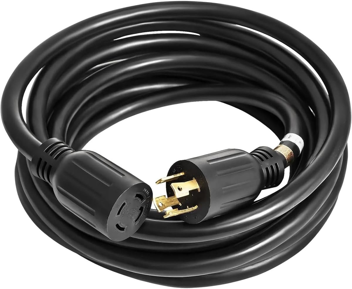 Generator Extension Cord 20Ft Power Cable 30A Adapter Plug Copper Wire, Replacement for VEVOR OEM, BLACK