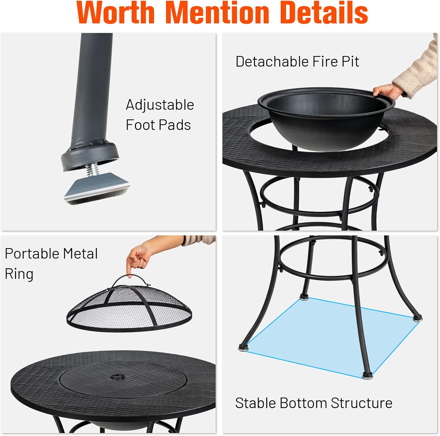 Tangkula 32 Inch Outdoor Fire Pit Dining Table, 4-in-1 Round Wood Burning Fire Pit Bowl, Patio Steel Firepit for BBQ, Bonfire, Camping, Includes Fire Poker, Cover, Grill, Log Grate, Spark Screen Cover