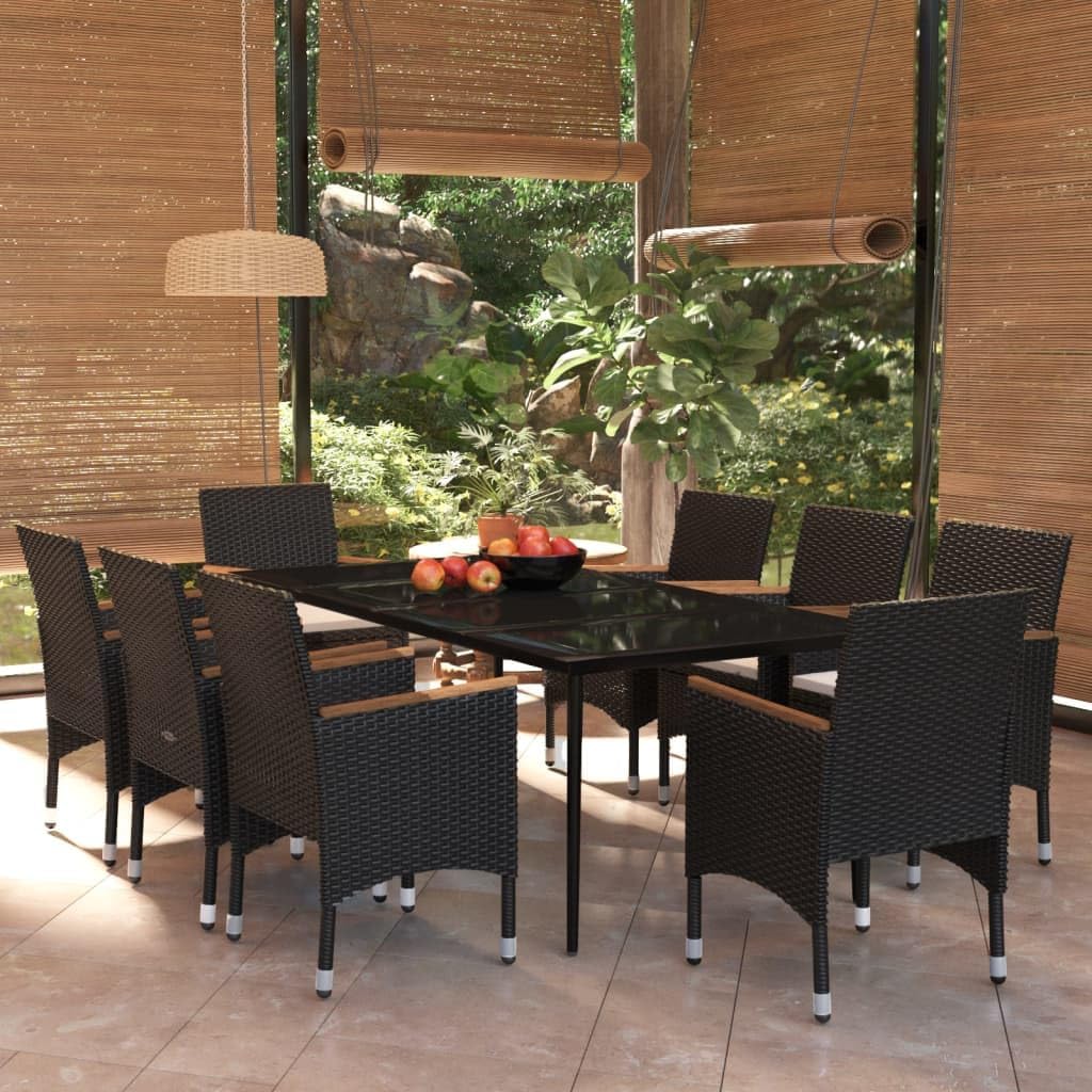 9 Piece Patio Dining Set with Cushions Black,Premium 9Piece Patio Dining Set with PE Rattan Chairs, Durable Steel Frame and Cushions for Outdoor Use Patio Furniture Sets, Outdoor Furniture Sets