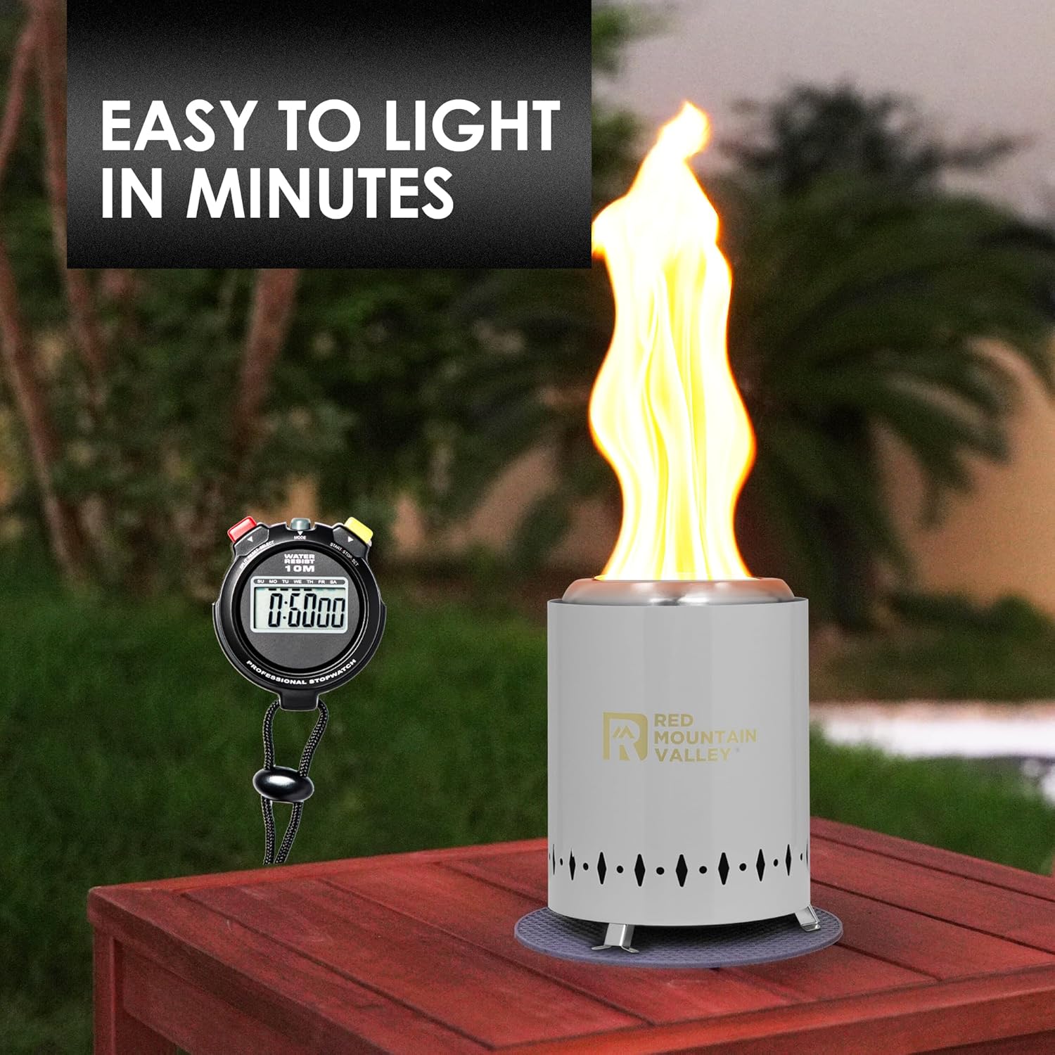 Red Mountain Valley 37in Large Fire Pits & Outdoor Fireplaces with Smokeless Grey Tabletop Fire Pit for Patio, Backyard