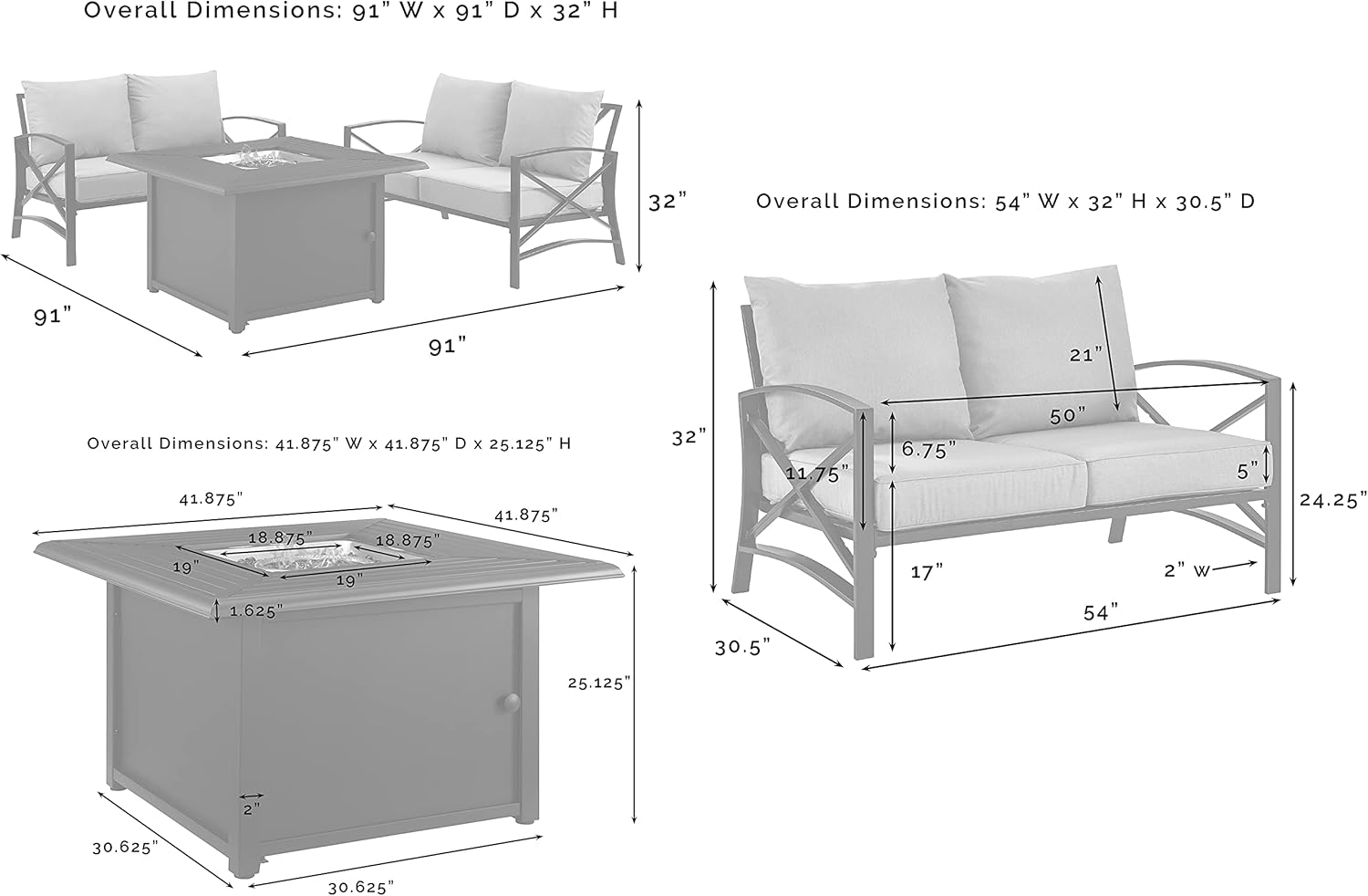 Crosley Furniture Kaplan 3-Piece Outdoor Loveseat Patio Furniture Set with Propane Gas Fire Pit Table, Oiled Bronze with Oatmeal Cushions