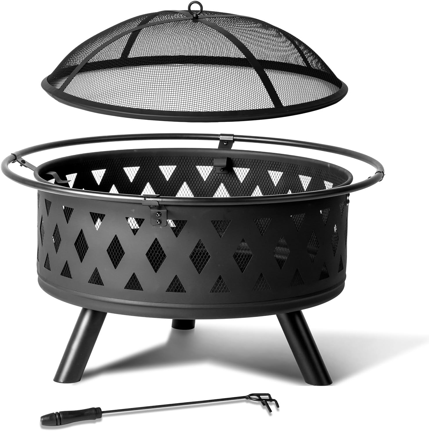 32 Inch Fire Pit , Wood Burning Fire Pits for Outside, Round Metal Fire Pit,Outdoor Fire Pit for Yard Patio Bonfire Camping, Fire Pit for Outside Wood Burning Firepit BBQ Grill 32