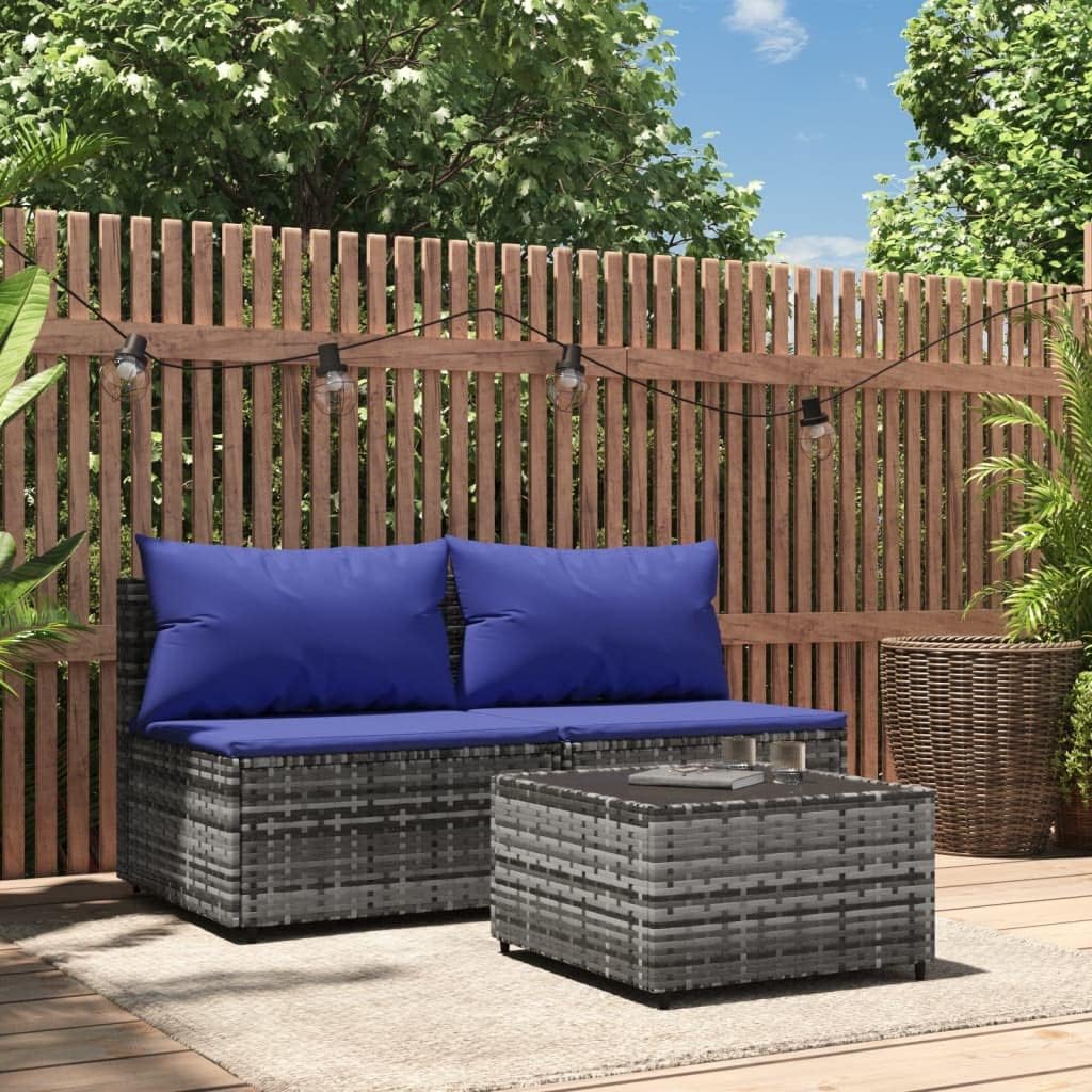 Patio Furniture, 3 Piece Patio Lounge Set with Cushions Gray Poly Rattan