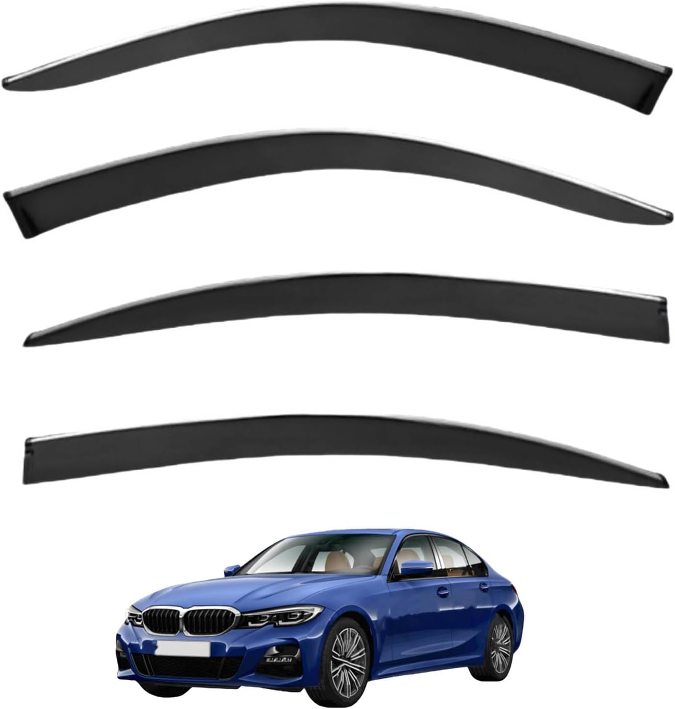Window Deflectors for BMW 3 Series i Standard Wheelbase MK7-G20 2020-2025, Sun Rain Guard Window Visors Vent Shades with Bright Stripes Car Accessories