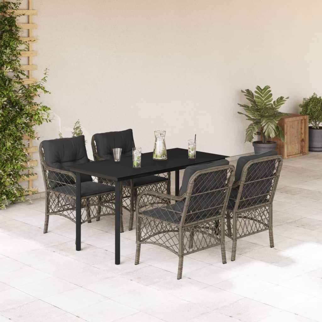 5 Piece Patio Dining Set with Cushions Gray Poly Rattan Garden Furniture