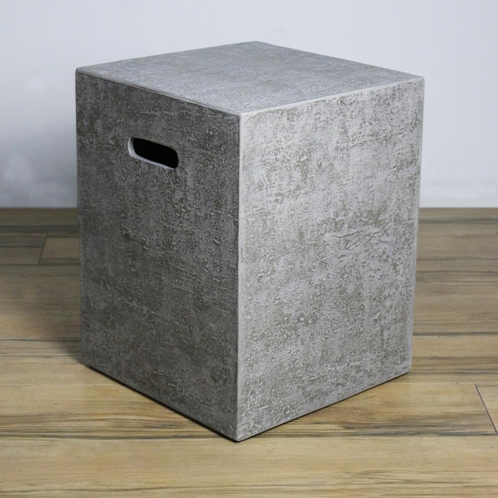Modeno Light Grey Propane Tank Cover Fire Pit Accessories Square 20 Inches Concrete Outdoor Side Table Fits Standard 20 Pound Propane Tank Hideaway Table