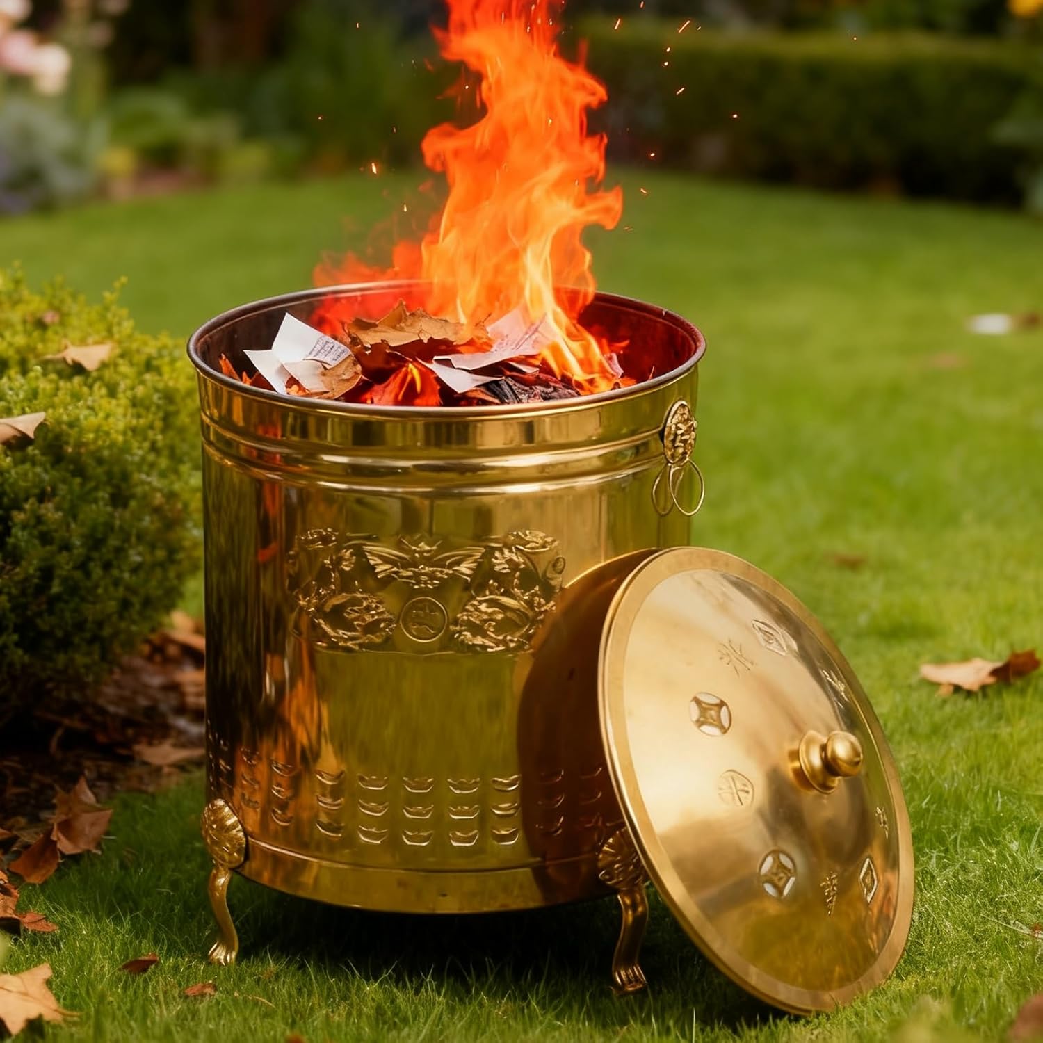 Incinerator, Galvanized Trash can, Burn Pits for Backyard, Including Grid Frame, Fire Hook, Liner, for Leaves, Trash, Camping(50cm/19in)