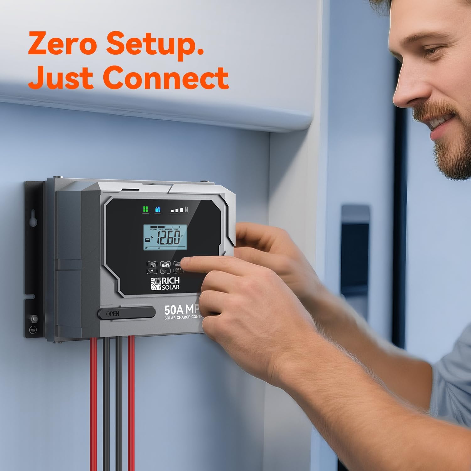 RICH SOLAR Bravo 50 | 50A MPPT Solar Charge Controller with Bluetooth – 12V/24V Auto-Detect, Lithium & Lead-Acid Battery Support for RVs, Campers & Off-Grid Systems