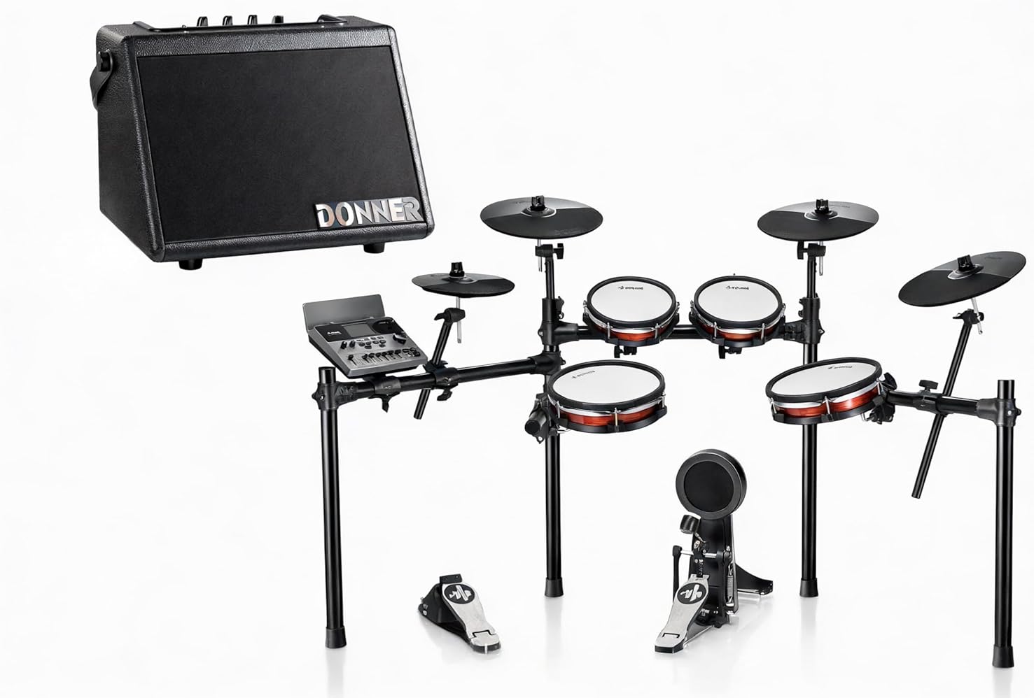 Donner Mini Electric Drum Amp 20W, Wireless Electronic Drum Amplifier Keyboard Speaker DDA-20 & DED-300X Electronic Drum Set, Electric Drum Kit with 10