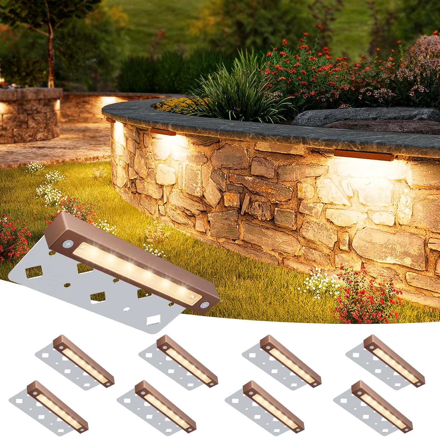 VOLISUN 8 Pack 7 Inch Retaining Wall Lights, Waterproof LED Hardscape Lighting, Cuttable Low Voltage Landscape Lighting, 12V Paver Lights, 3W Outdoor Step Lights, 2700K Soft White, ETL