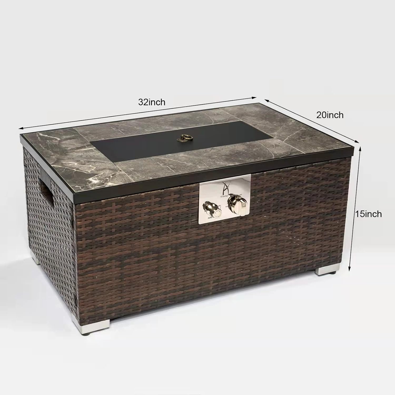 Outdoor Fire Table Propane Fire Pit Rattan Gas fire Table, Gas fire Table with Tile Tabletop