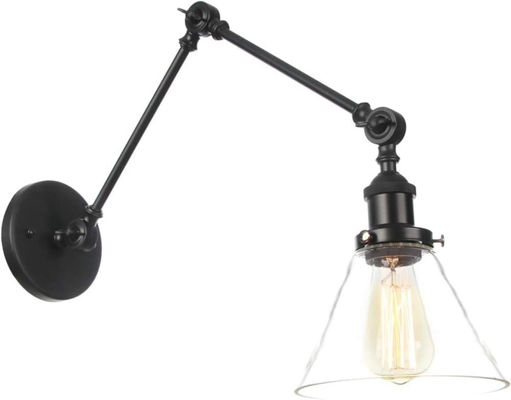 Wall Lighting Fixtures Industrial Swing Arm Wall Lamp Metal Glass Shade Wall Sconces V-intage Adjustable Wall Mounted Lighting Fixture Compatible with Farmhouse Bedroom Reading,Chandelier