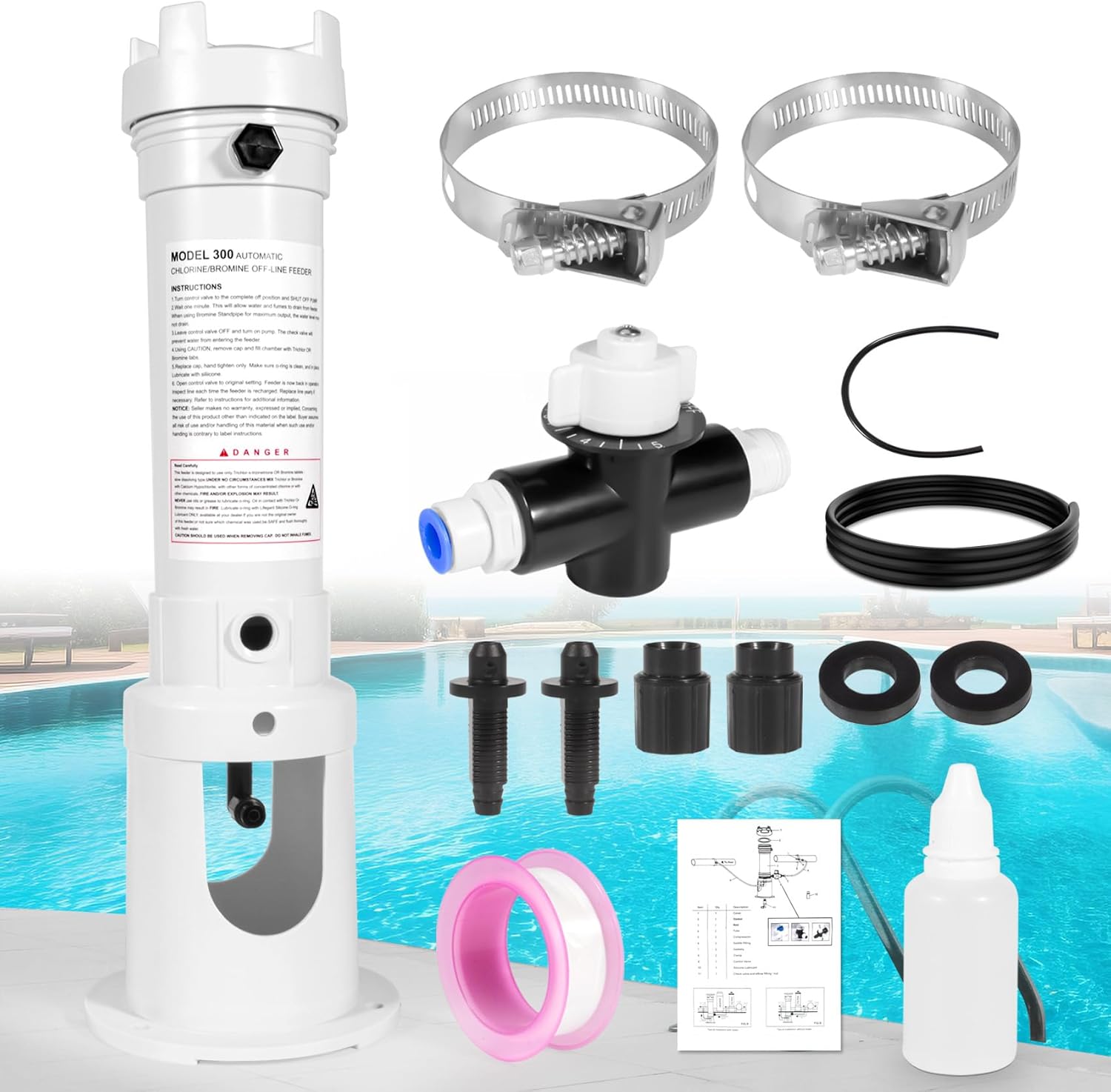 Upgraded R171016 Automatic Pool Chlorinator Replacement for Pentair 300 Rainbow Offline Chlorine/Bromine Feeder, for Inground Pool and Spa, Upgraded Control Valve, Base and Connector Parts