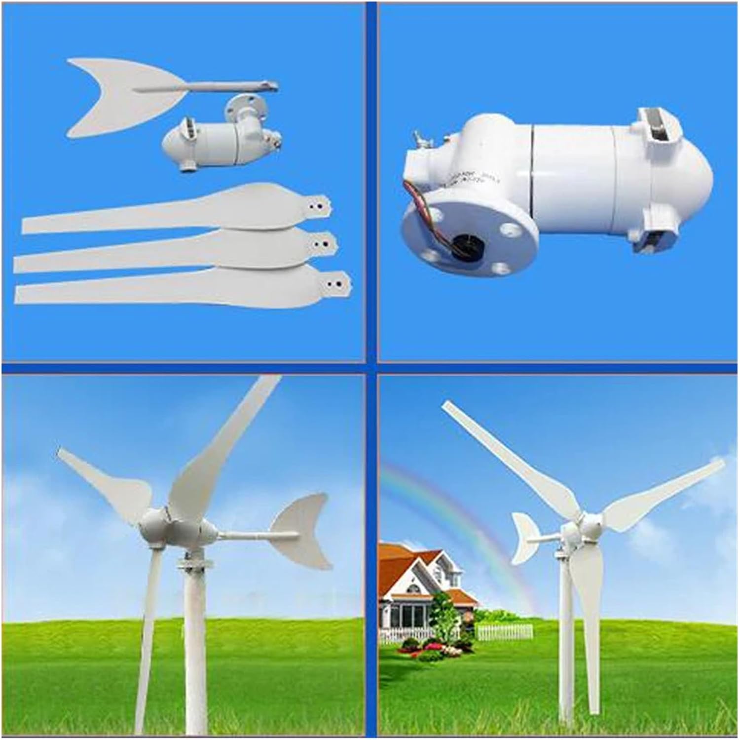 Wind Turbine Generator Kit, 200W Wind Generator 12V 24V with Carbon Fiber Reinforced Plastics Blade Wind Turbine Low Wind Speed Starting Wind Turbines for Hybrid Solar Wind System(12V)