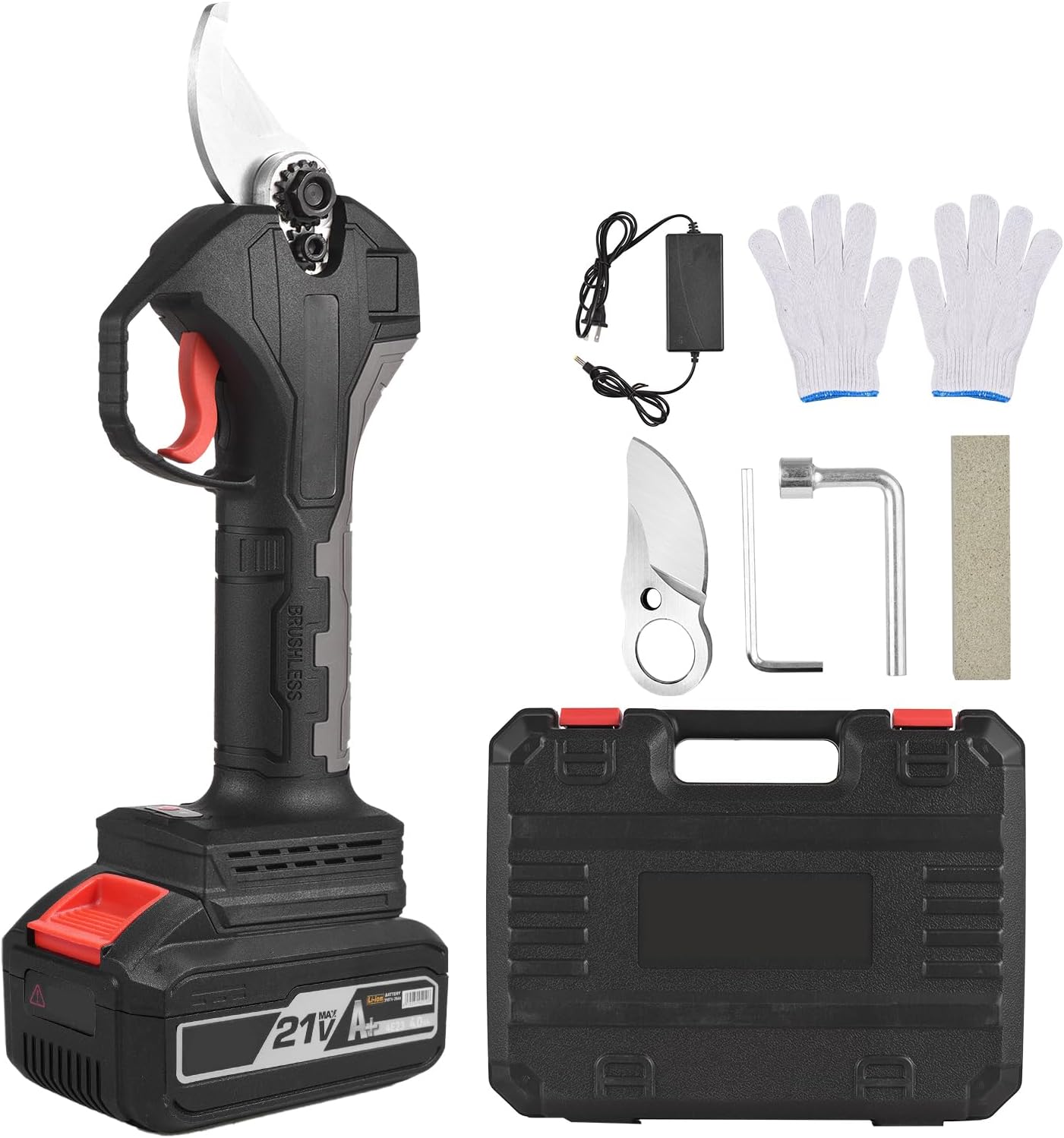 21V Brushless Cordless Electric Pruning Shears Reable 20Ah Lithium Battery Powered Tree Branch Pruner Garden Clippers 30mm Cutting Diameter with Replaent Blade 4000mAh