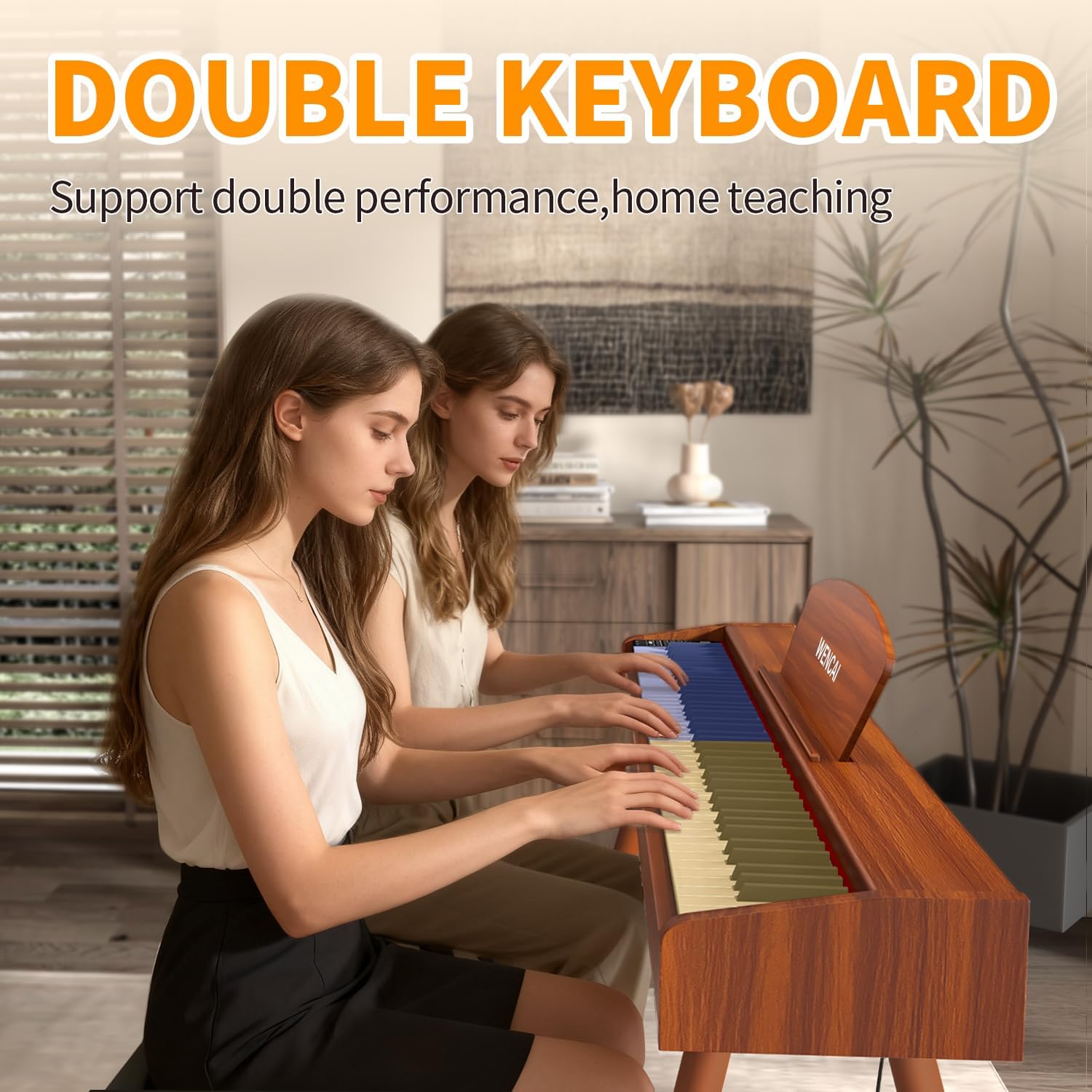 WENCAI 88 Key Fully Weighted Electric Piano Keyboard Hammer Action Full-size Digital Pianos for Beginner Professional Wooden Upright Piano with Sheet Music Stand Triple Pedal Supports USB-MIDI Orange