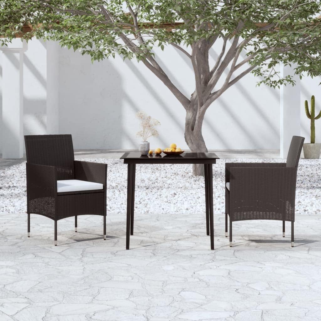 Garden Dining Set, Black PE Rattan, Durable Outdoor Table and Chairs, 2-Person Patio Furniture Set for Balcony, Terrace, Compact Square Design