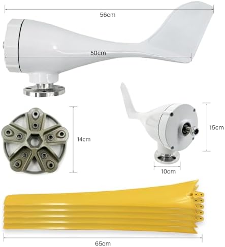 800W-1200W Wind Turbine Generator Kit with MPPT Controller, 12V/24V/48V, 5 Yellow Blades, Ideal for Ships, Roofs, Outdoor Use, Rated Wind Speed 1m/s