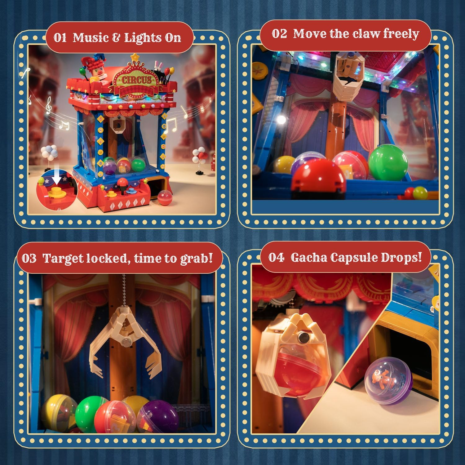 PANTASY Retro Circus Claw Machine Building Kit, Arcade Style Arcade Machine Block Model with Lights & Music, Interactive Collectible Building Set and Display Toy for Adults and Kids
