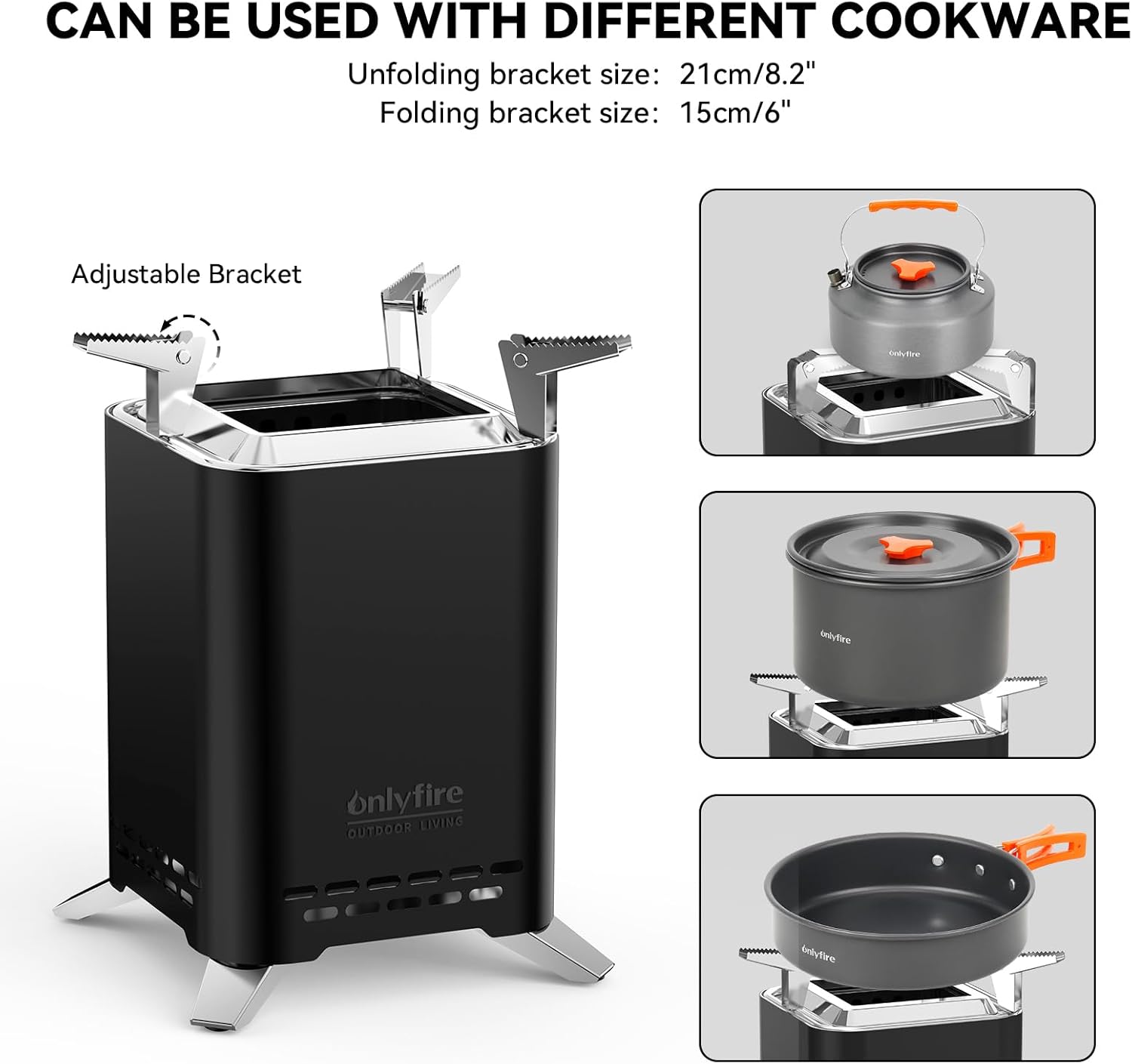 ONLYFIRE OUTDOOR LIVING 2-in-1 Smokeless Fire Pit with Pot Bracket & Carry Bag, Portable Camping Stove, Wood Burning Mini Tabletop Fireplace for Patio Backyard RV Tailgating, Black 9