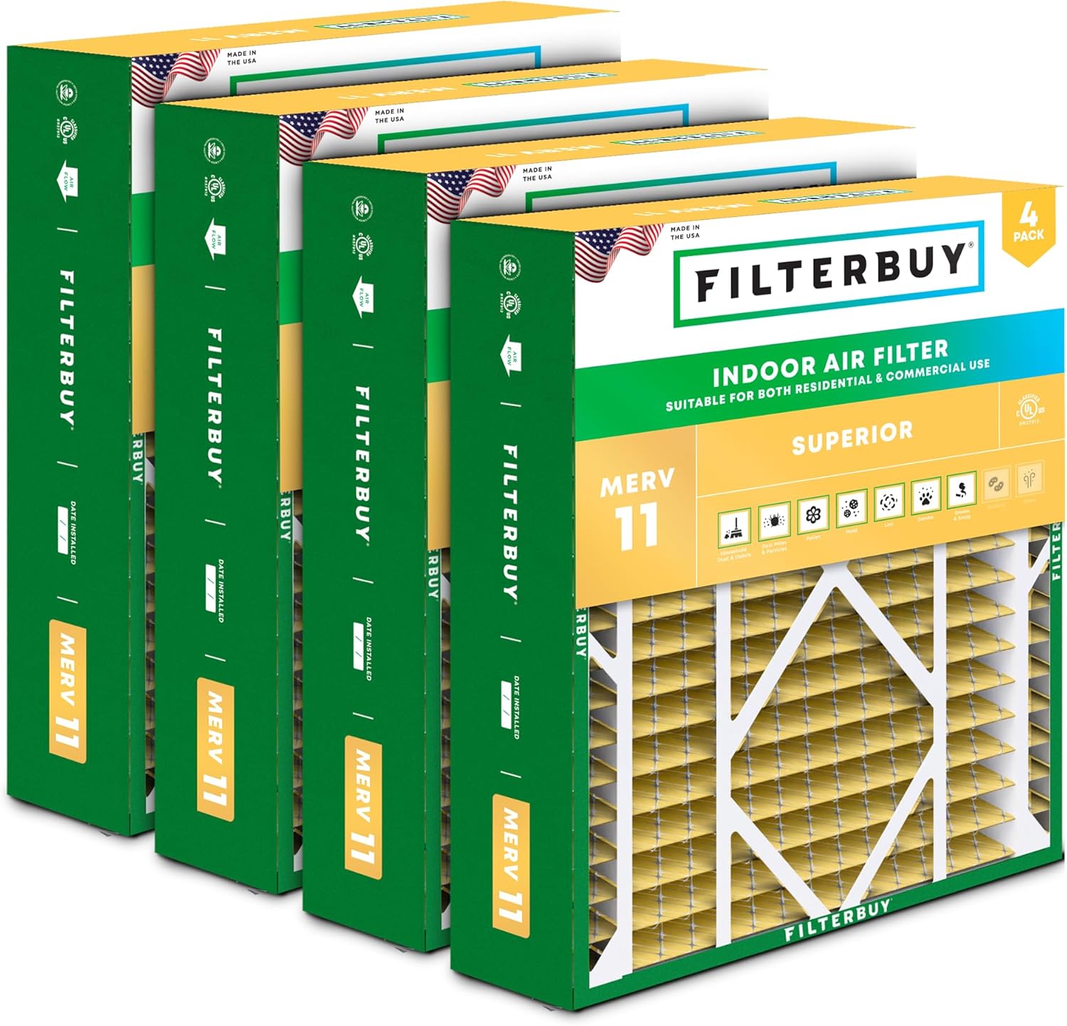 Filterbuy 20x26x5 Air Filter MERV 11 Superior Pet & Allergy Defense (4-Pack), Pleated HVAC AC Furnace Filters for Electro-Air, Lennox, White Rodgers, and More (Actual Size: 20.00 x 25.88 x 4.88)