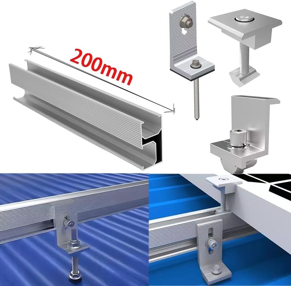 Aluminum Solar Panel Mounting Rail Kit, AL6005-T5 Anodized Profile, with End Clamps and L-Angles for Flat Roof or Metal Roof Photovoltaic Module Installation, Rustproof Design(For 3 solar panel 35mm)