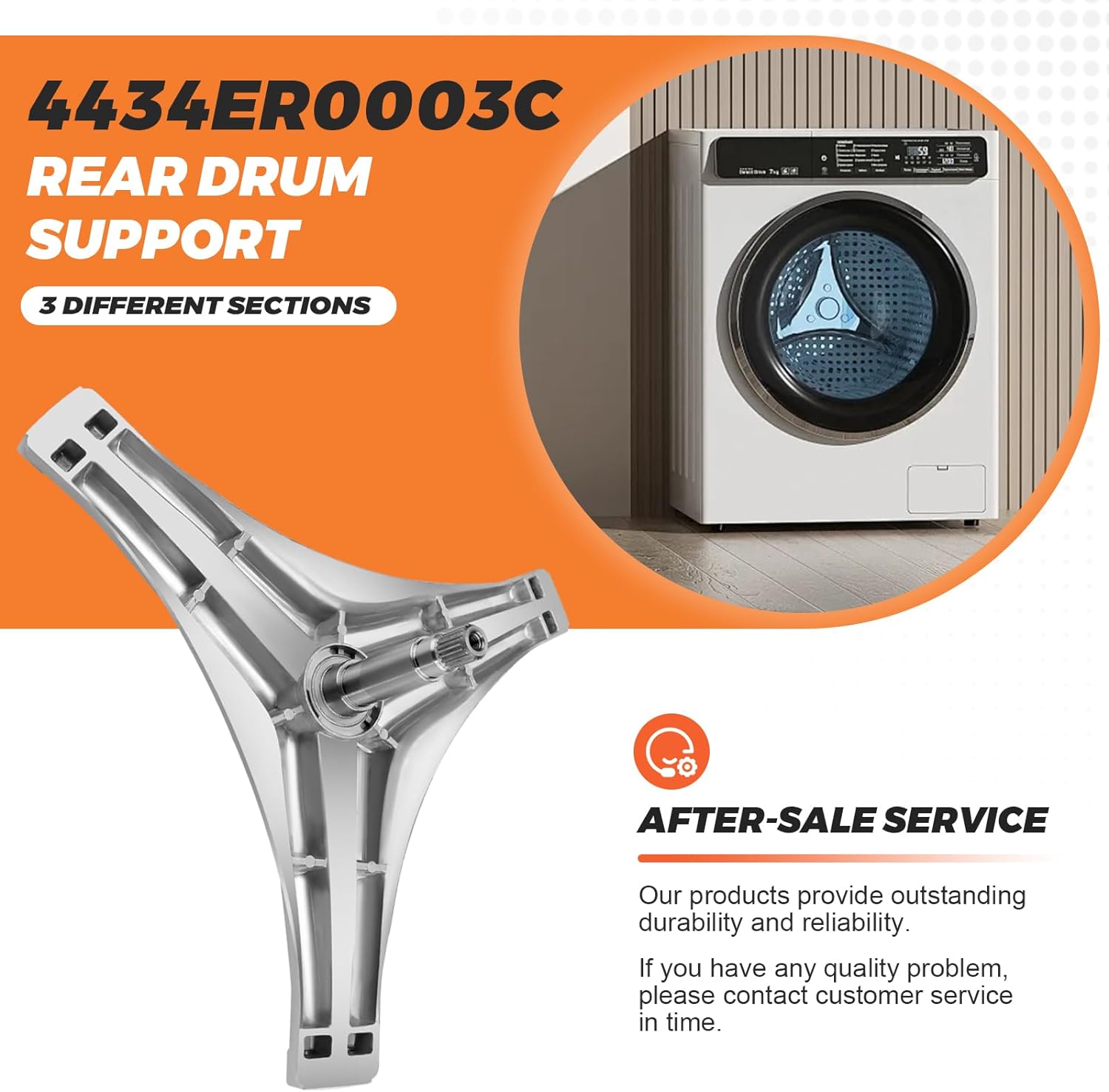 【UPGRADED】4434ER0003C Rear Drum Support (Spider) by Beaquicy - Replacement for Kenmore LG Washing Machine - Flange Shaft Assembly Replaces 4434ER0003A 4434ER0003B