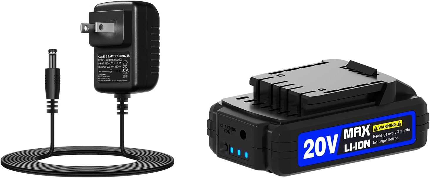 AVID POWER 20V Max Lithium Ion Battery Charger Bundle with 20V 1.5Ah Battery-Blue, Only Compatible with Specific Products